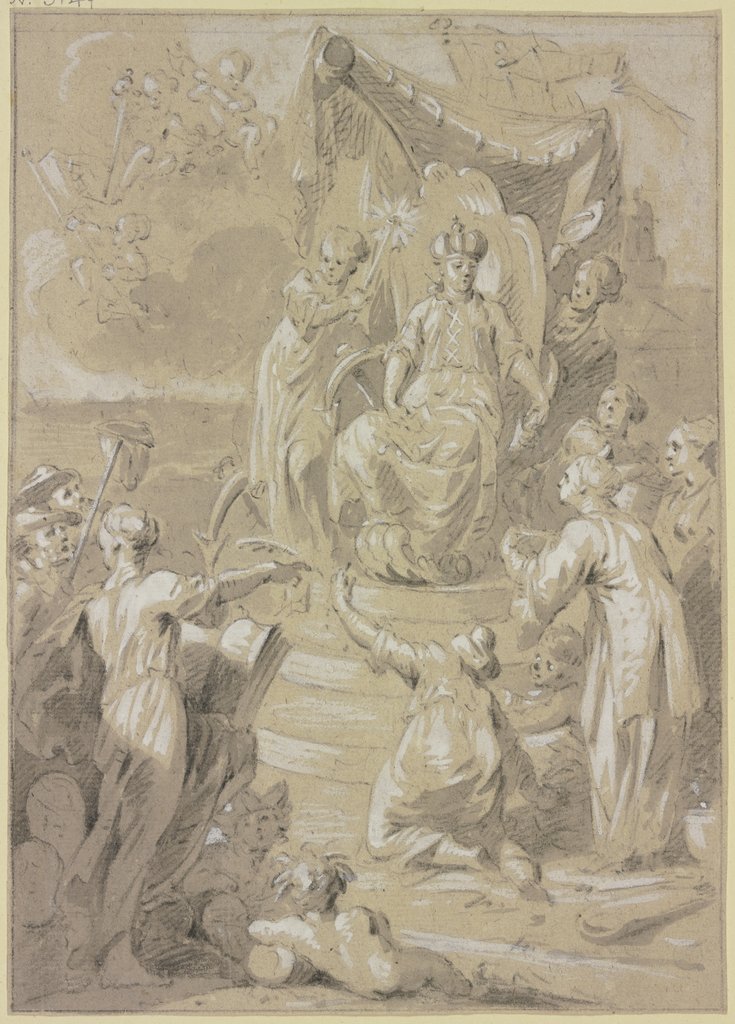 Design for a frontispiece: Allegory of the City of Amsterdam Enthroned, Surrounded by Allegorical Figures, Cornelis Ploos van Amstel