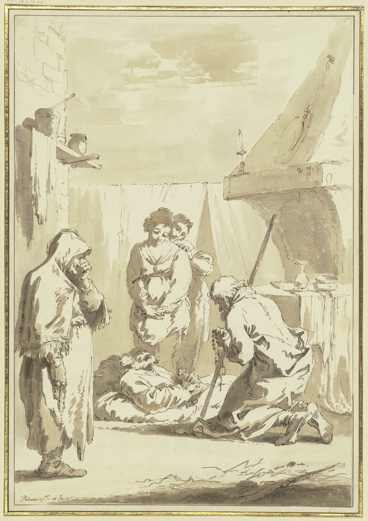 In einer Bauernstube stirbt ein alter Mann, von den Seinigen beweint, Pietro Palmieri d. Ä.