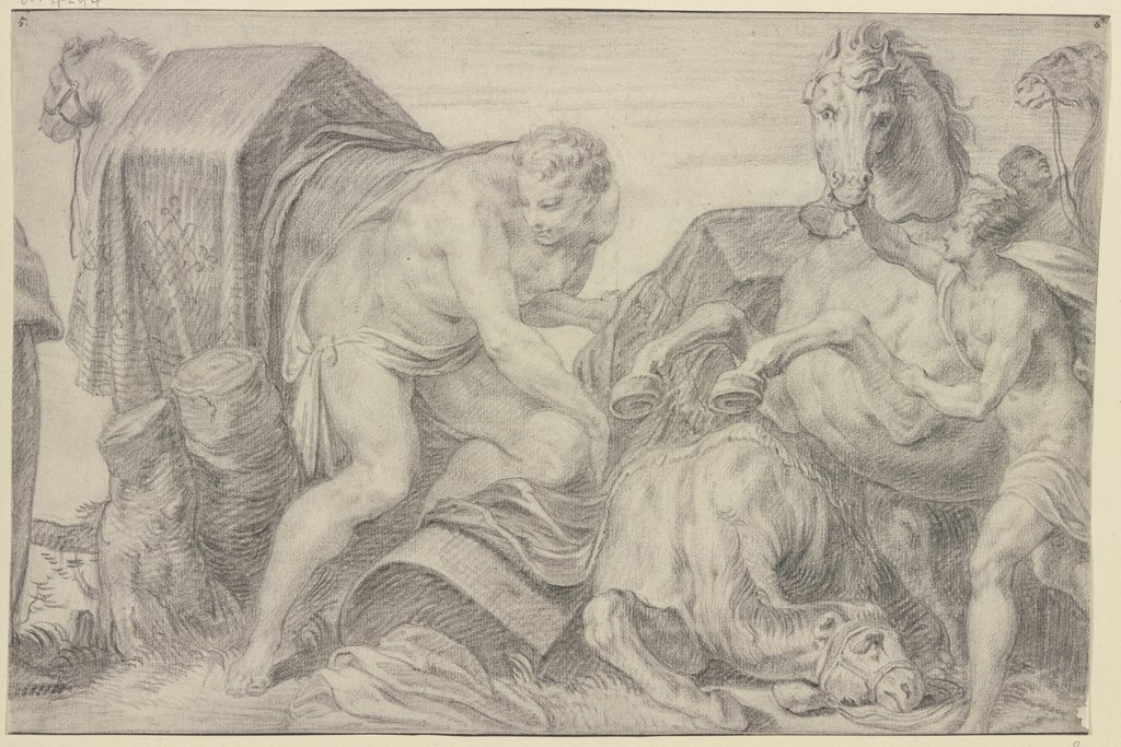Die Anbetung der Könige, Gefolge, darunter ein Riese, Abraham van Diepenbeeck, nach Francesco Primaticcio