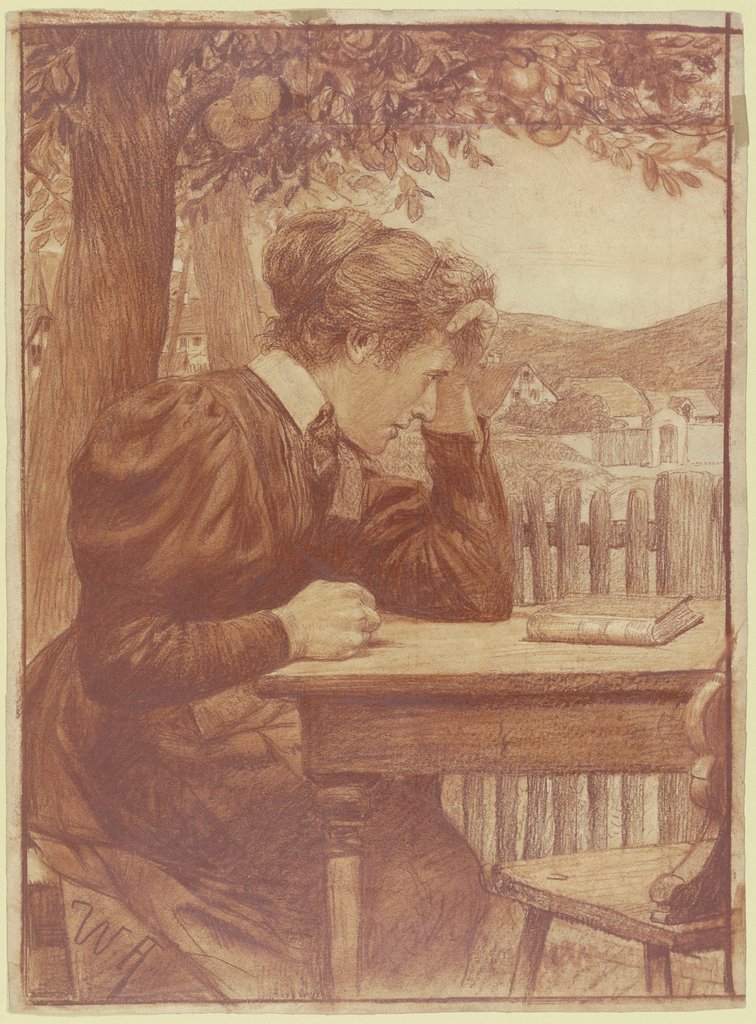 An einem Gartentisch sitzende Frau, Wilhelm Altheim