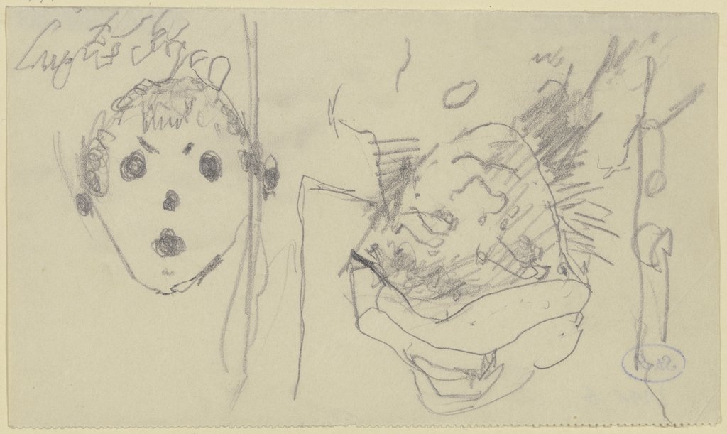 Kopf einer Frau mit Hut sowie eine - bei Drehung des Papiers um 180 Grad gezeichnete - schematische Fratze, Max Beckmann