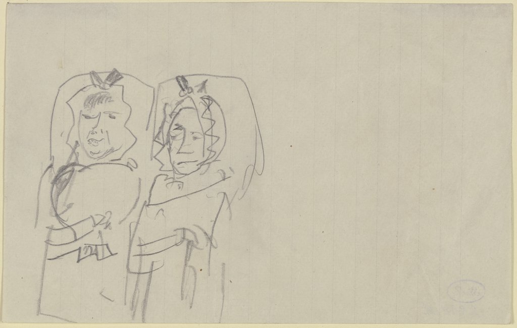 Zwei - wohl erwachsene - Figuren in Babykluft, stehend, Max Beckmann