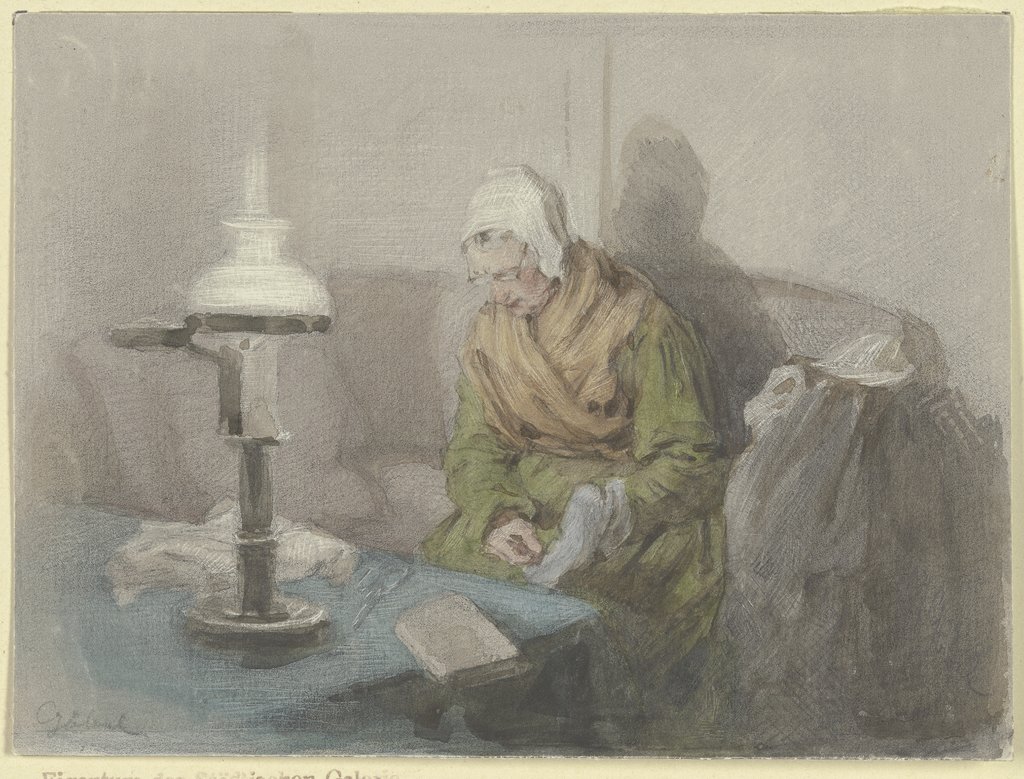 Alte Frau bei Lampenlicht, Angilbert Göbel