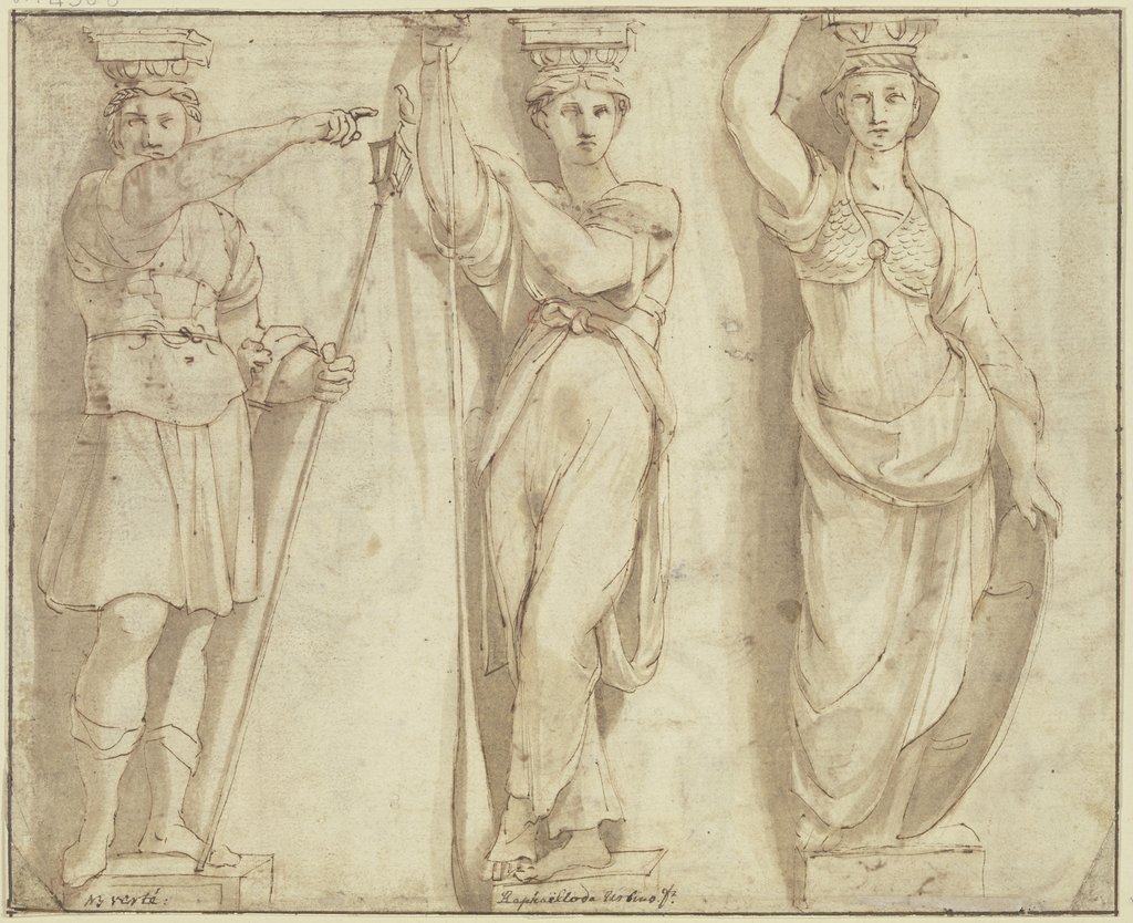 Drei Karyatiden, Italienisch, 16. Jahrhundert, nach Raffael