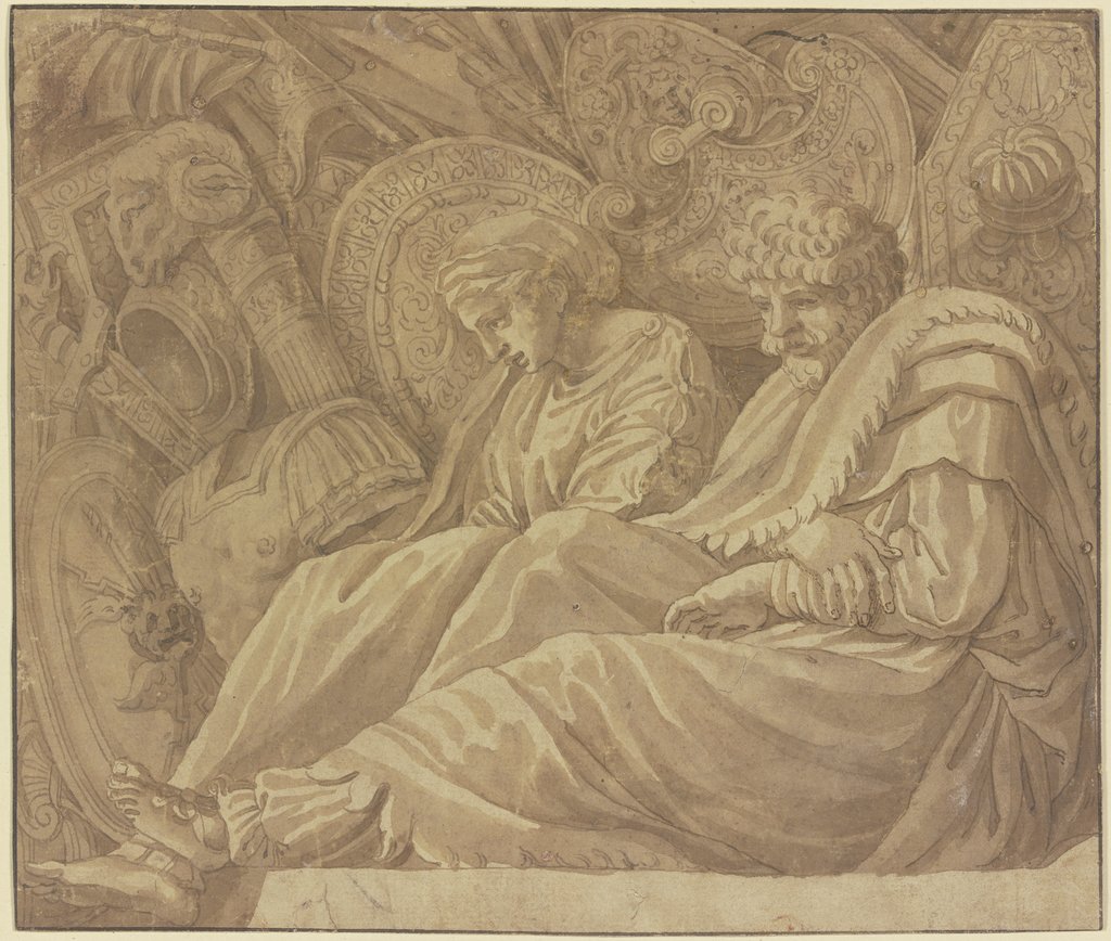 Trophäen mit einem gefangenen König und seiner Gemahlin, Unknown, 16th century, after Polidoro da Caravaggio