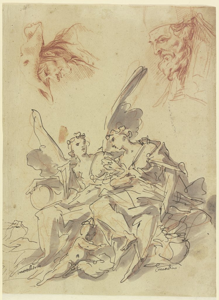 Zwei Allegorien (Immortalità und Concordia) und zwei Köpfe, Gaspare Diziani