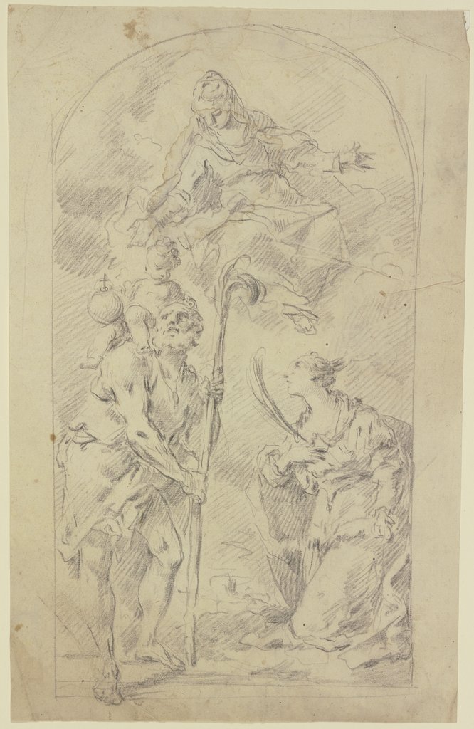 Maria auf Wolken mit dem Heiligen Christophorus und einer Heiligen, Gaspare Diziani