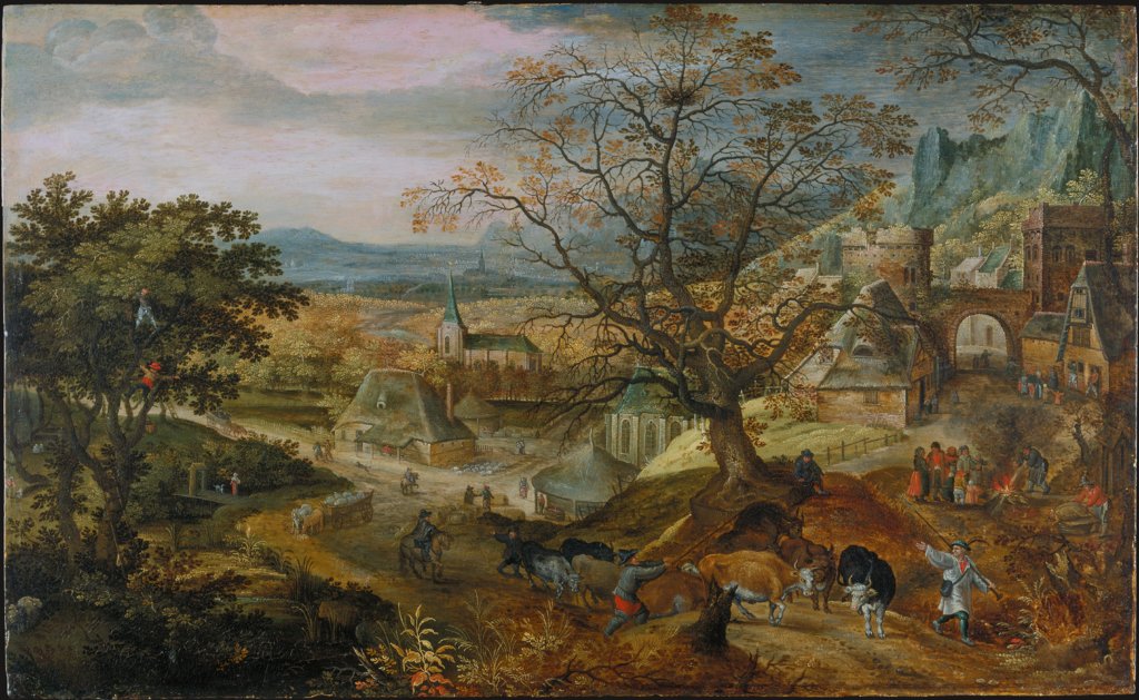 Landschaft mit Kirchdorf: "Der Herbst", Jacob Savery
