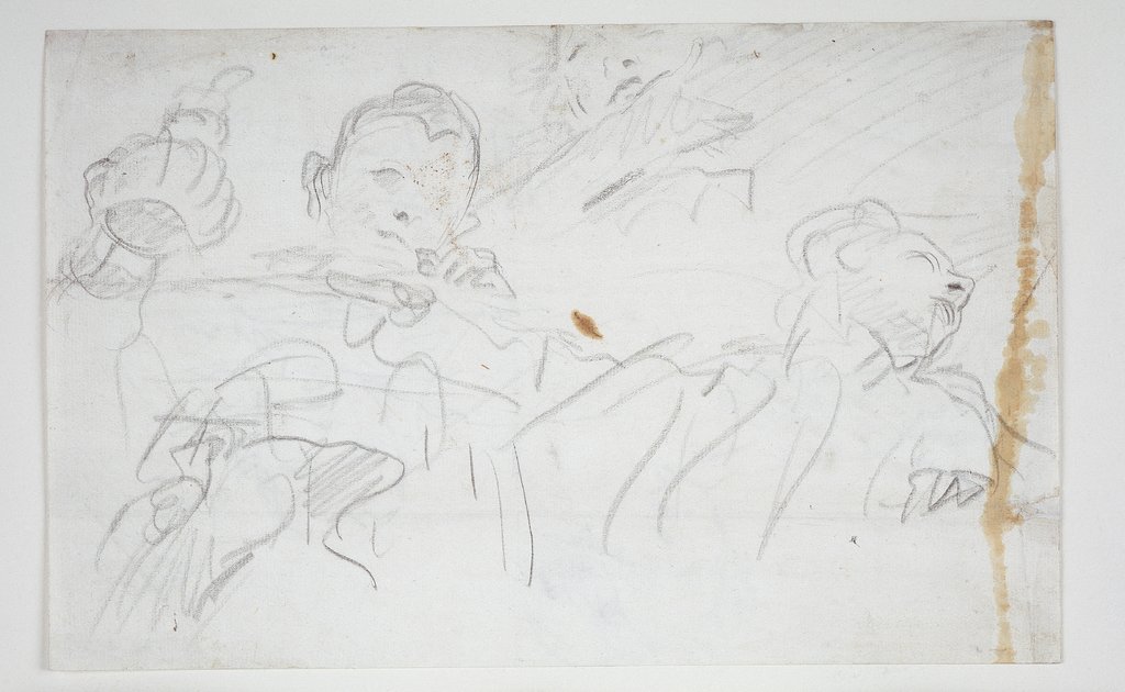 Studienblatt: drei Figuren und ein Arm, Giovanni Battista Tiepolo
