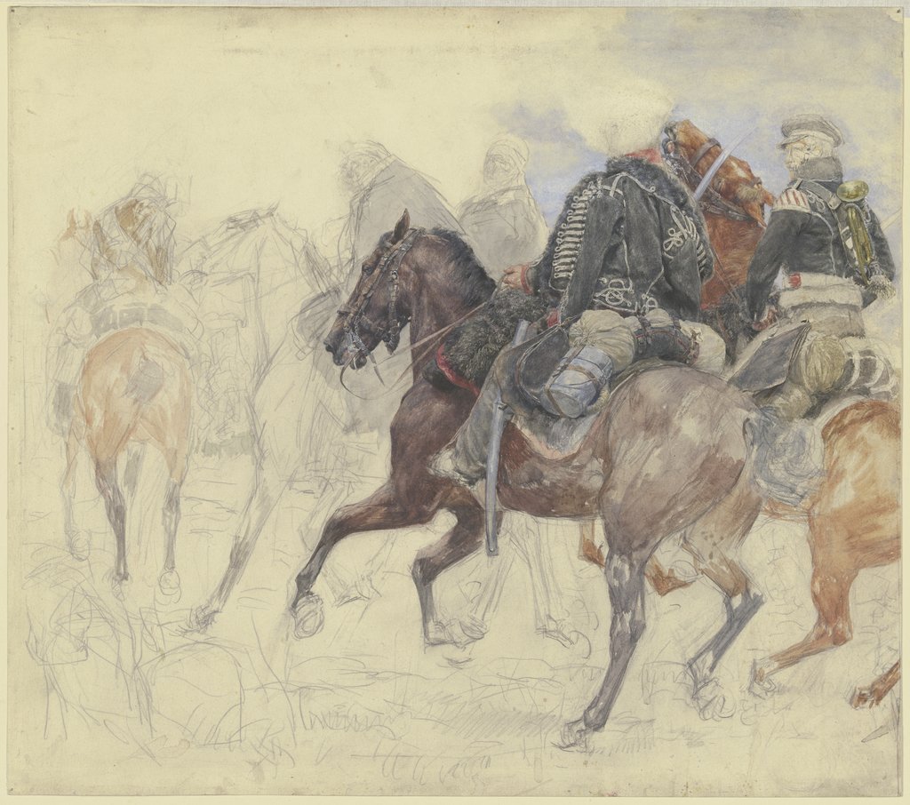 Five hussars on horseback, Wilhelm Altheim