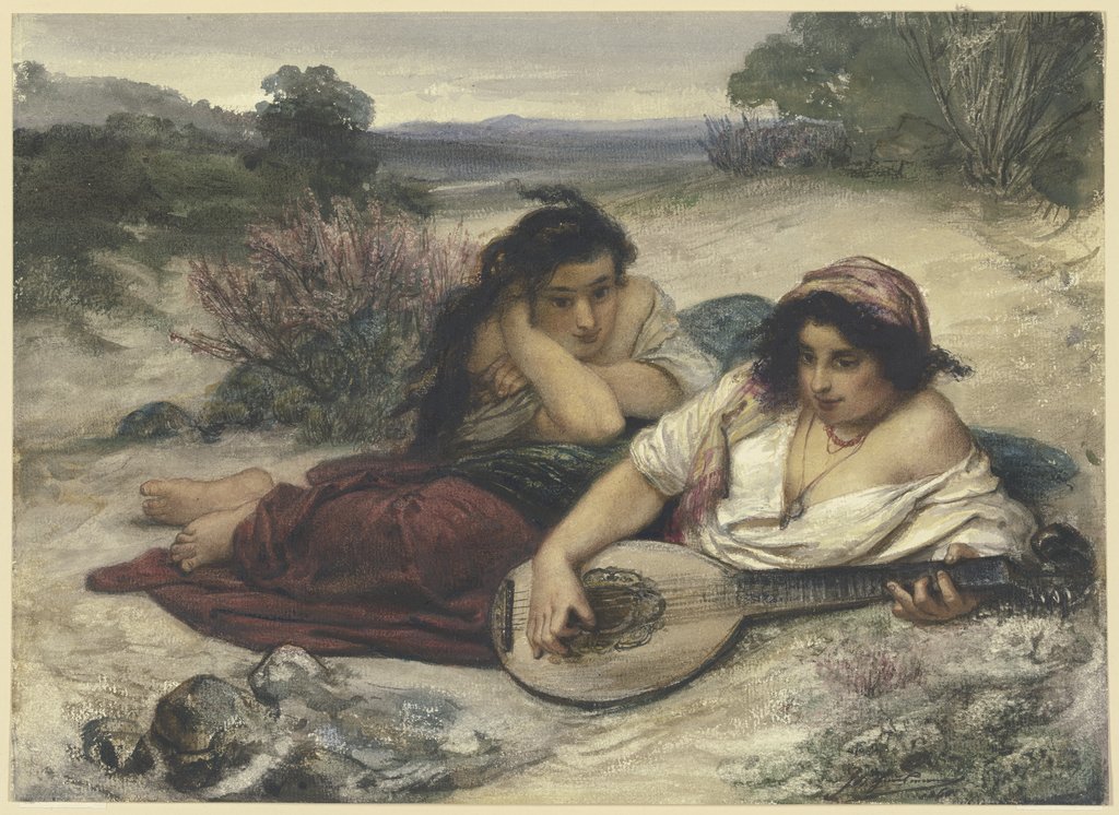 Zwei in der Landschaft lagernde italienische junge Frauen, Friedrich Karl Hausmann