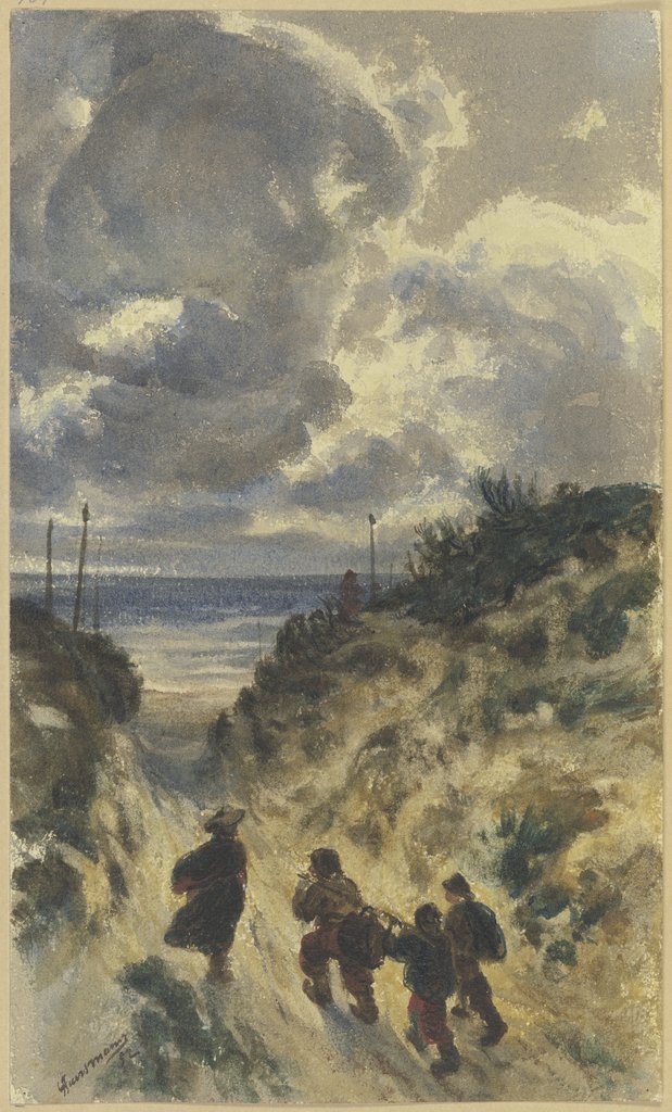 Hohlweg am Seestrand mit vier Männern, Friedrich Karl Hausmann