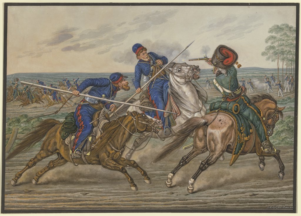 Reiterkampf zwischen Kosaken und Franzosen, Carl Adolph Heinrich Heß
