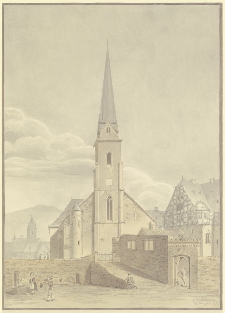 Ansicht einer Kirche mit spitzem Turm, Friedrich Maximilian Hessemer