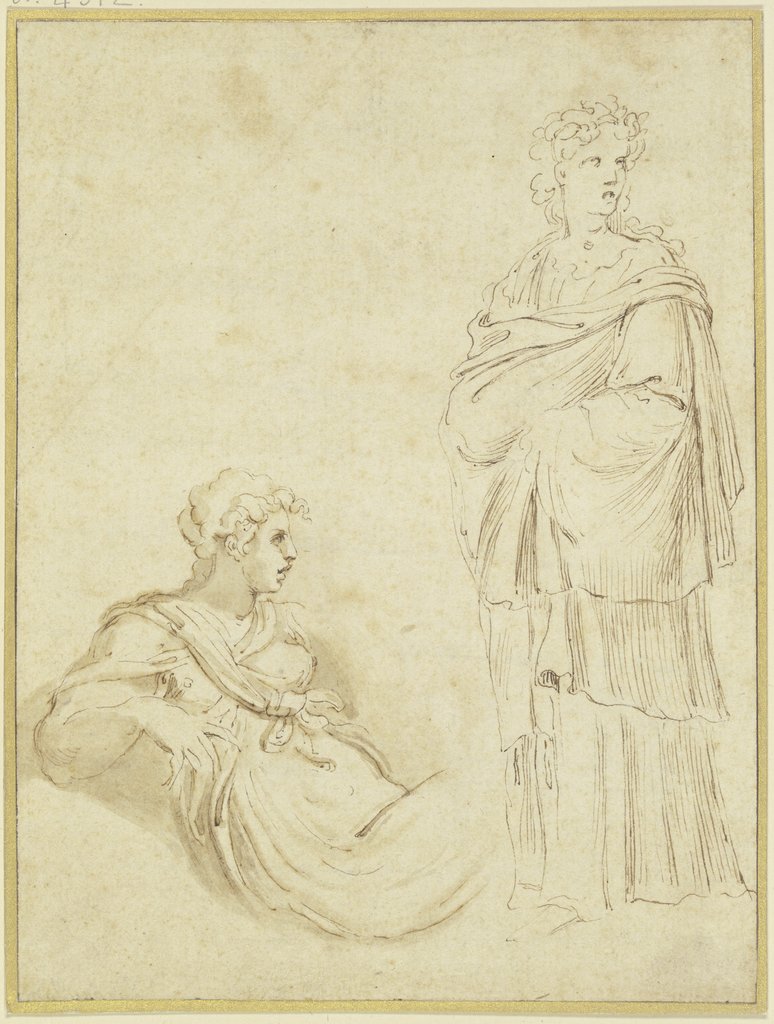 Sitzende und stehende weibliche Figur, Italienisch, 16. Jahrhundert, nach Raffael