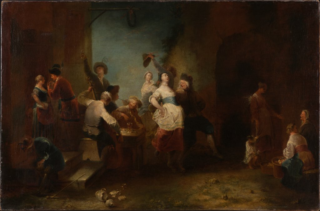 Fröhliche Gesellschaft beim Tanz vor einem Wirtshaus, Januarius Zick