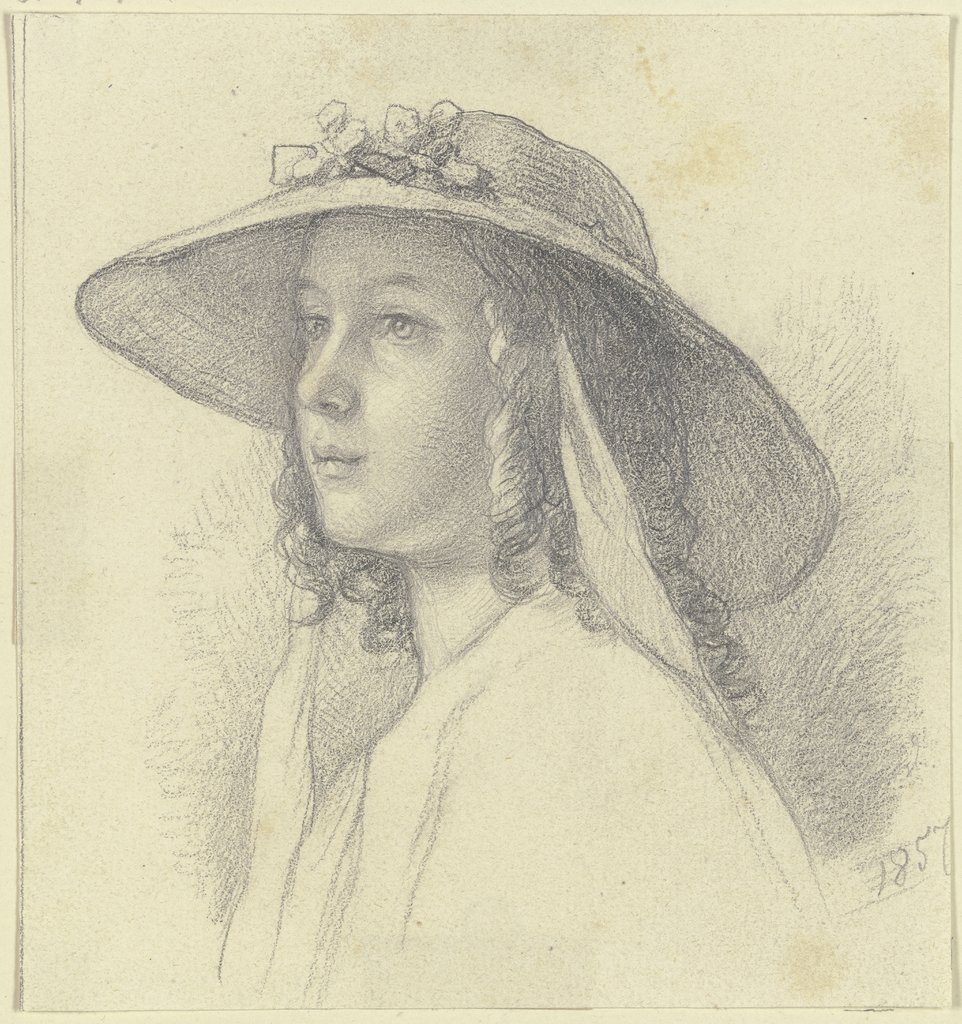 Bildnis eines Mädchens mit Strohhut, Dreiviertelprofil nach links, Johann Jakob Hoff