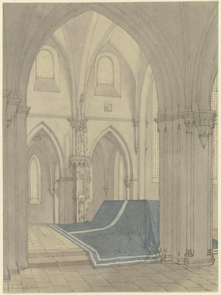 Blick in den Altarraum der 1889 abgegangenen Kirche des Klaraklosters in Heilbronn, Friedrich Maximilian Hessemer
