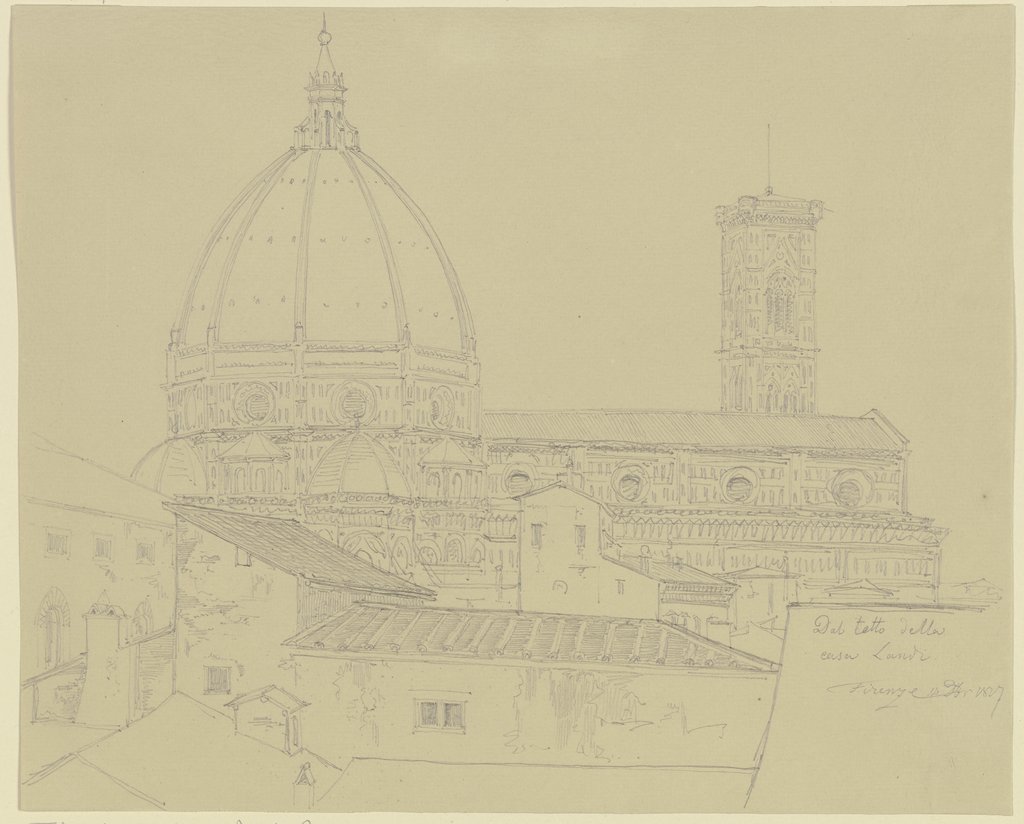 S. Maria del Fiore in Florenz von einem Dach aus gezeichnet, Friedrich Maximilian Hessemer