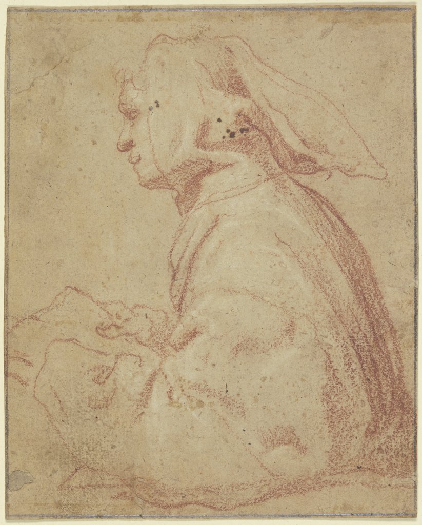 Halbfigur eines Mönches im Profil nach links, mit Kapuze und aufgeschlagenem Buche, Francesco Vanni;   ?