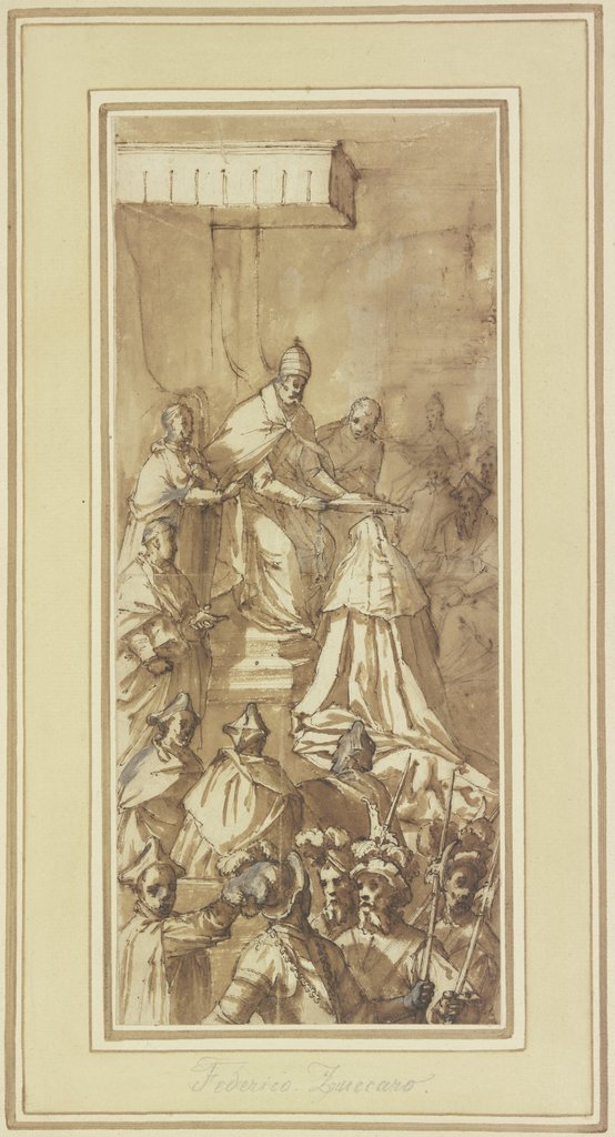 Ein Papst setzt einen Kardinal ein, Federico Zuccari;   attributed