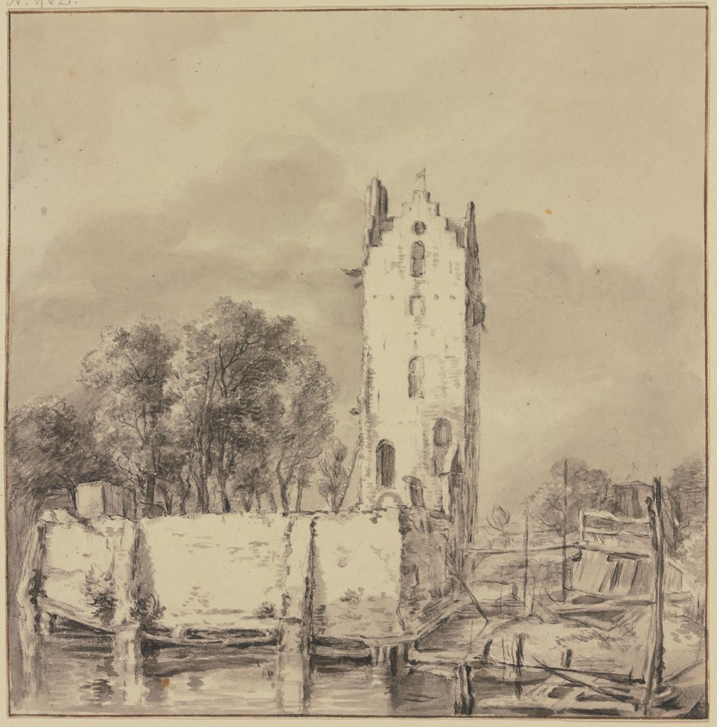 Turm bei einer Mauer, von Wasser umgeben, Jan Hulswit
