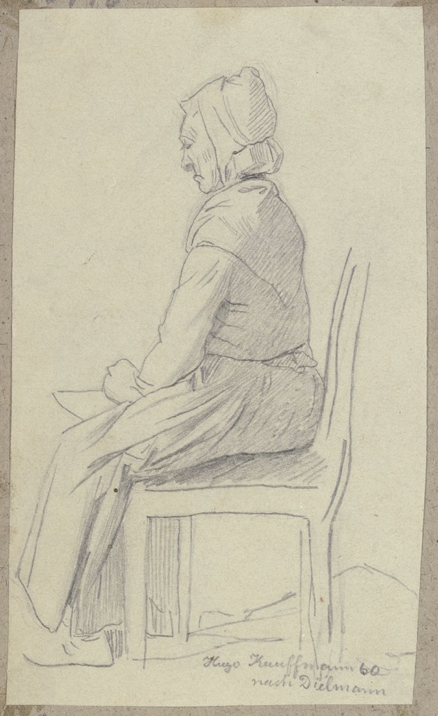 Sitting old woman, Hugo Kauffmann, after Jakob Fürchtegott Dielmann