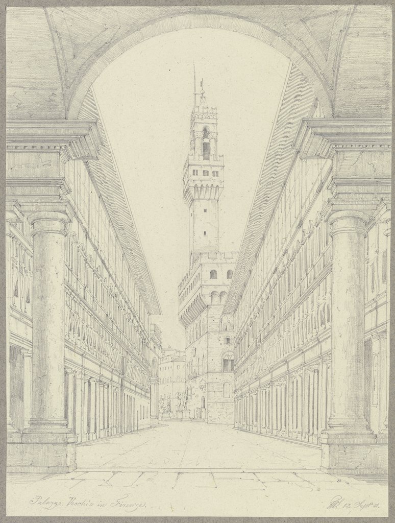 Der Palazzo Vecchio in Florenz vom Hof der Uffizien aus gesehen, Friedrich Wilhelm Ludwig