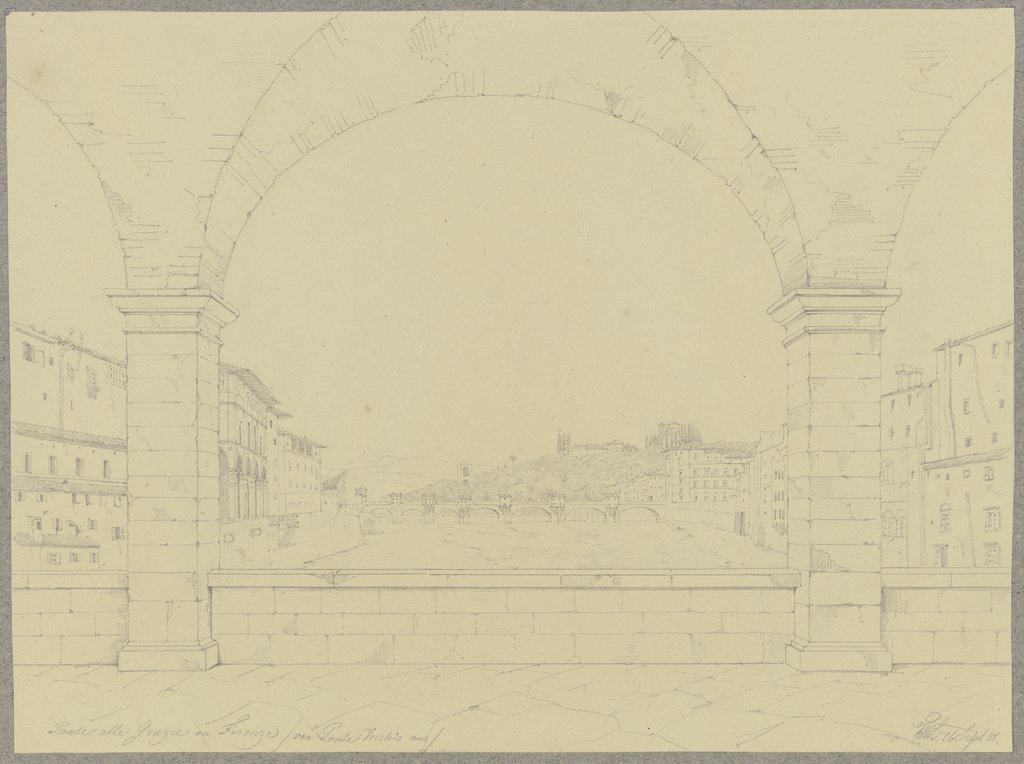 Der Ponte alle Grazie in Florenz, vom Ponto Vecchio aus gesehen, Friedrich Wilhelm Ludwig