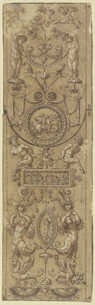 Aufsteigendes reiches Ornament mit Genien, Satyrn und Medaillons, Giovanni da Udine