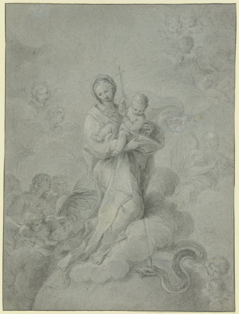Maria mit dem Kind auf einer Wolke über die Schlange triumphierend (Maria Immaculata), Carlo Maratti;   ?