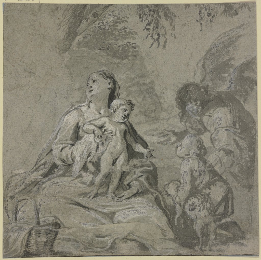 Madonna unter einem Baum, ein Engel führt ihr den Johannesknaben mit dessen Lamm zu, Carlo Maratti;   ?, Genuesisch, 17. Jahrhundert