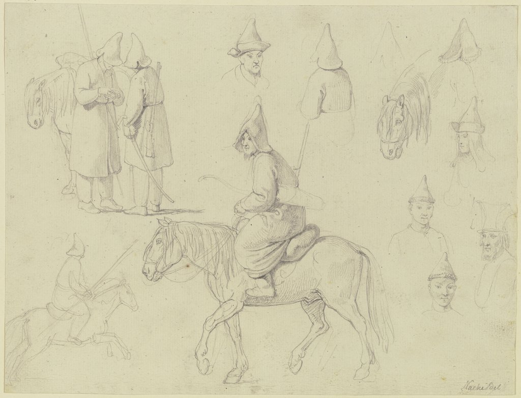 Studienblatt: Baschkiren mit ihren Pferden, Gustav Heinrich Naeke