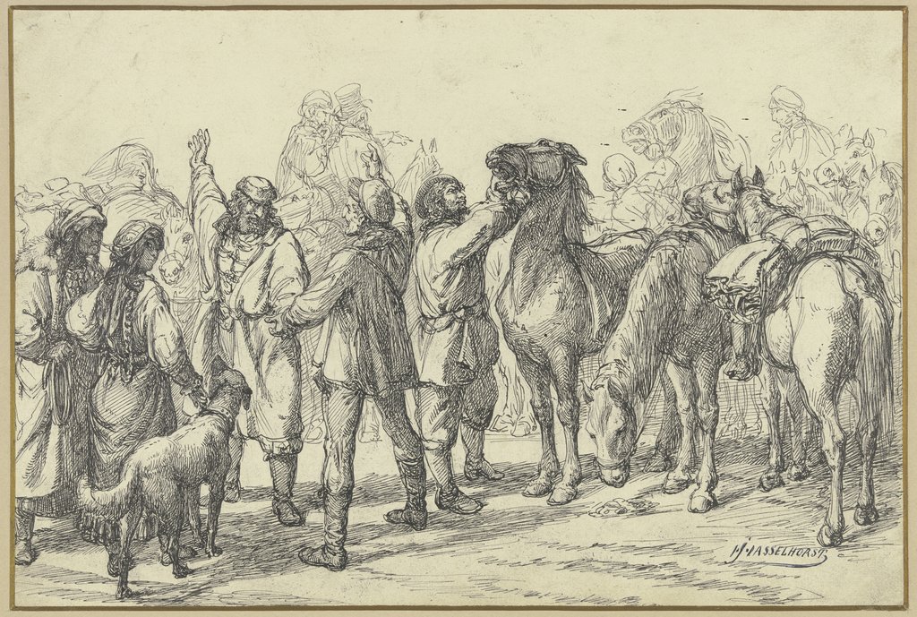 Szenen vom Pferdemarkt in Frankfurt am Main, Johann Heinrich Hasselhorst