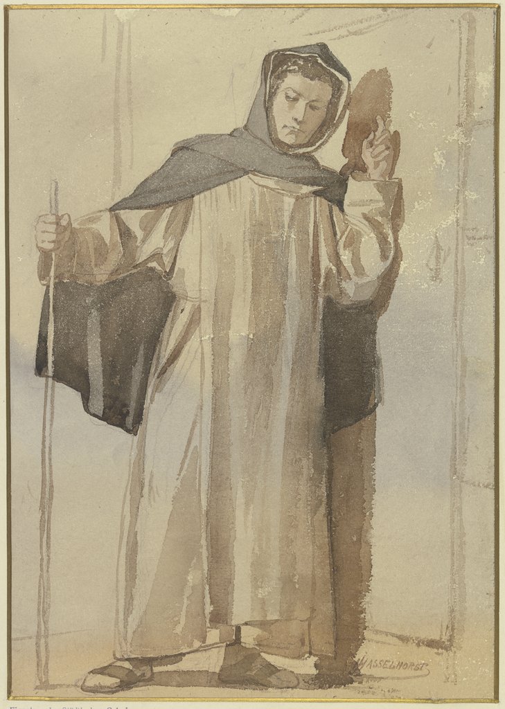 Mönch an einer Türe klopfend, Johann Heinrich Hasselhorst