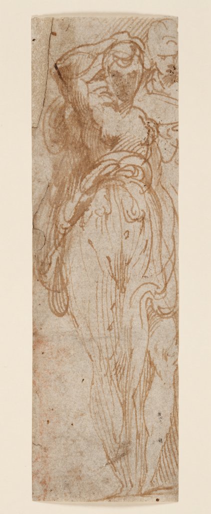 Stehende Frau von vorn, die Rechte zum Kopf führend, rechts hinter ihr eine zweite Figur, Parmigianino