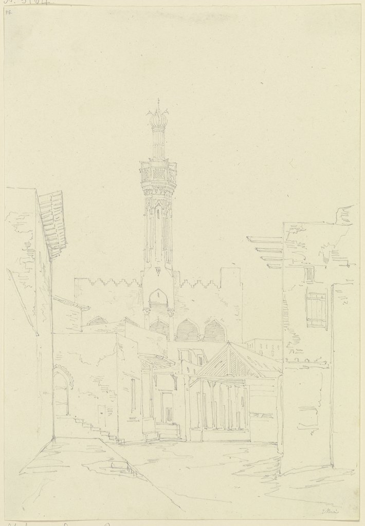 Blick durch eine Straßenpartie auf eine ägyptische Moschee, Friedrich Maximilian Hessemer
