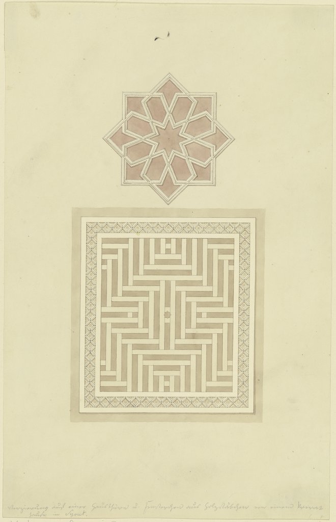 Dekorative Muster von Holzgittern (Maschrabiyya) von einem Privathaus in Syout, Friedrich Maximilian Hessemer