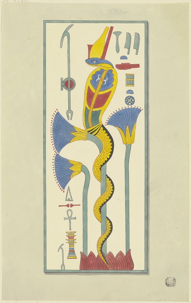 Kartusche mit einer Schlange, Hieroglyphen und vegetabiler Zier, Friedrich Maximilian Hessemer