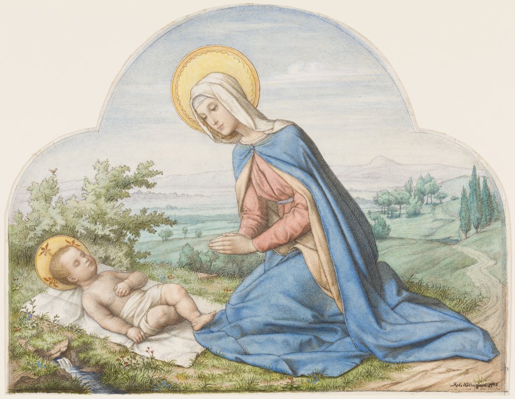 Maria, das Kind anbetend, im Dreipaßrahmen, Robert Hieronymi