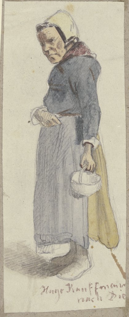 Old woman with basket, Hugo Kauffmann, after Jakob Fürchtegott Dielmann