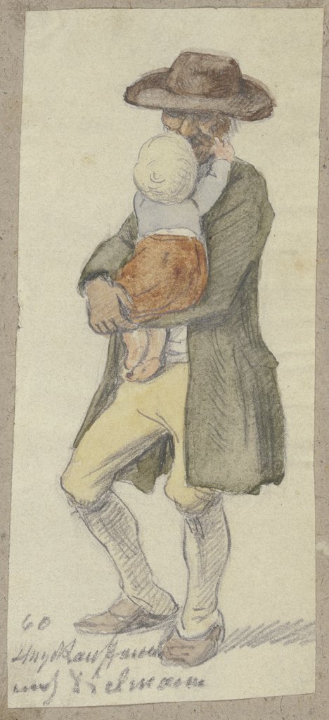 Farmer with child on his arm, Hugo Kauffmann, after Jakob Fürchtegott Dielmann