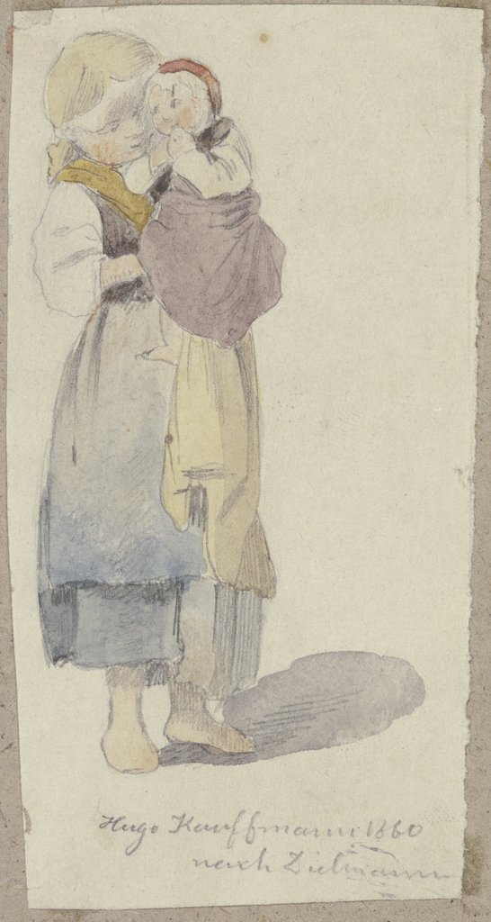 Mädchen mit Kind auf dem Arm, Hugo Kauffmann, after Jakob Fürchtegott Dielmann