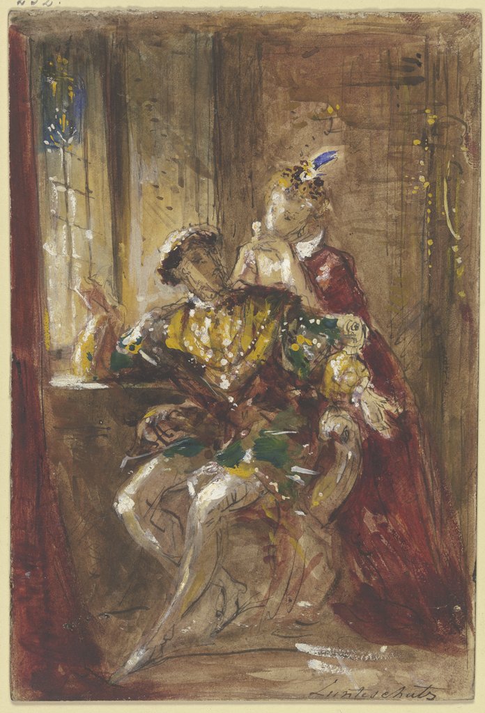 Sitzender Kavalier mit hinter ihm stehender Dame, Jules Lunteschütz
