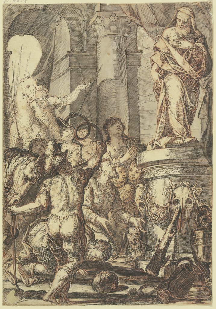 Heimkehrende Krieger opfern einem Gott, Italienisch, 17. Jahrhundert