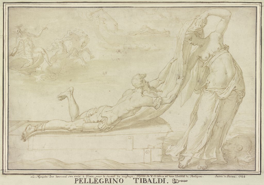 Die Nymphe Ino gibt Odysseus ihren Schleier, um ihn zu retten, Pellegrino Tibaldi;   ?