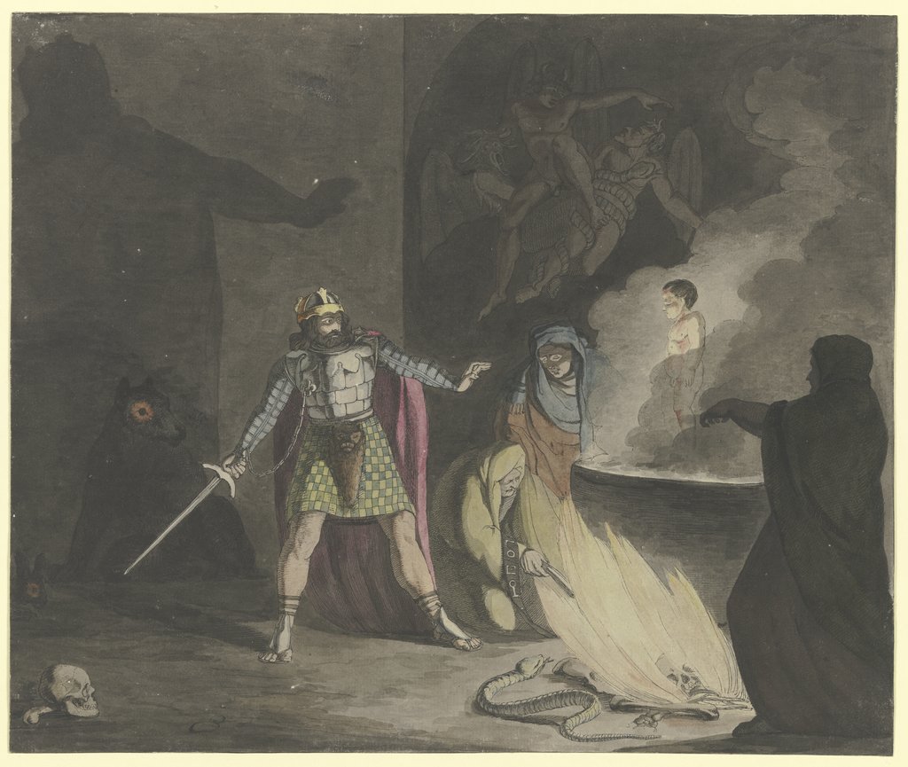 Die drei Hexen beschwören vor Macbeth ein blutiges Kind herauf, Franz Pforr