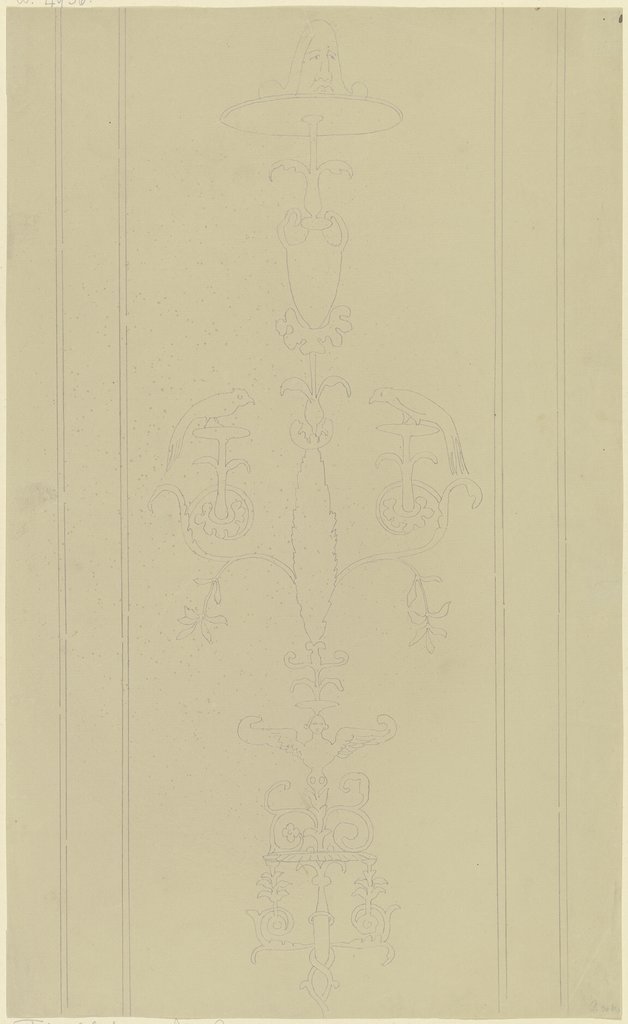 Wandfries mit einem von Pflanzengirlanden und figürlichem Schmuck umrahmten Kandelaber, Friedrich Maximilian Hessemer