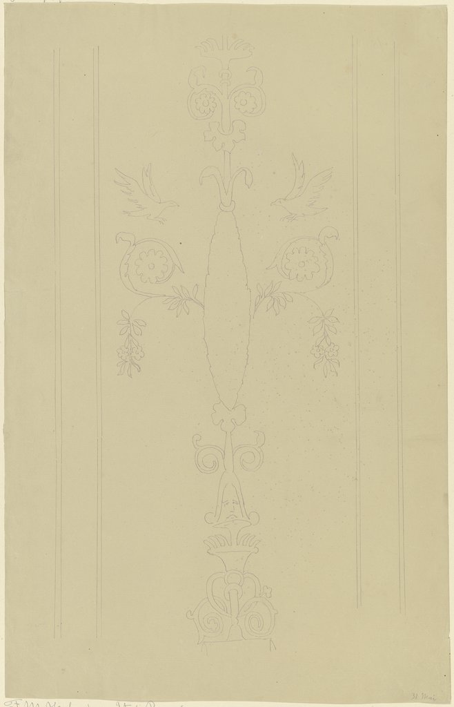 Wandfries mit einem von Pflanzengirlanden und figürlichem Schmuck umrahmten Kandelaber, Friedrich Maximilian Hessemer