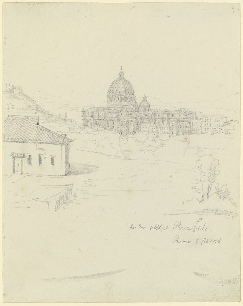 Sankt Peter in Rom, von der Villa Pamphili aus gesehen, Friedrich Maximilian Hessemer